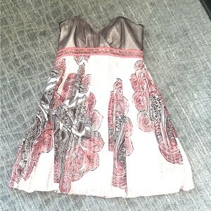 BCBGMaxAzria Strapless Dress in Brown and Pink Holiday Party